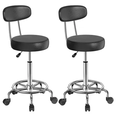 Image de lot de 2 tabourets à roulettes avec dossier Tabouret pivotant Tabouret de travail Chaise pivotante Tabouret réglable en hauteur Noir