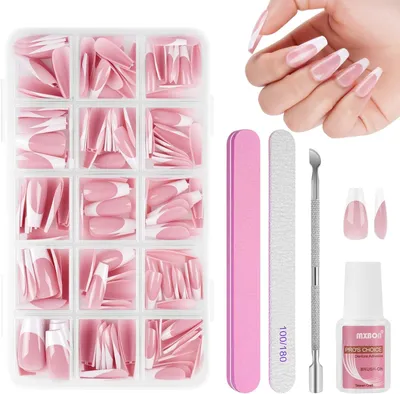 Produktbild von Künstliche Nägel 240 Stücke, 15 Größen, selbstklebende Nagelspitzen, für Maniküre, rosa