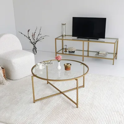 Image de Skye Decor, Gold- Gold Sun S404NOS, Gold, Tables basses, 40x83x83 cm, 100% verre trempé