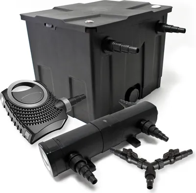 Produktbild von SunSun Komplettset: CBF-350 Teichfilter bis 12000 L Teichfilteranlage als Durchlauffilter, CTF-8000 SuperECO Teichpumpe 8000l/h 70W, CUV-218 Teichklärer UVC Klärer mit 18W, Y-Verteiler