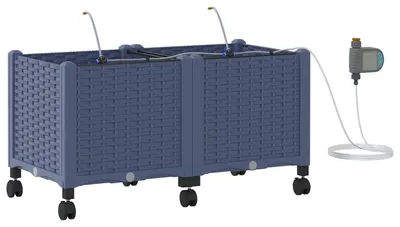 Productafbeelding van vidaXL Tuinplantenbakken met irrigatiesysteem en wielen, 2 stuks, grijs, PP-kunststof
