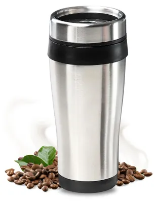 Immagine prodotto di Tazza da asporto "Allan" - Tazza da caffè senza BPA da 400 ml - Tazza termica in acciaio inossidabile per tè e caffè - argento/nero