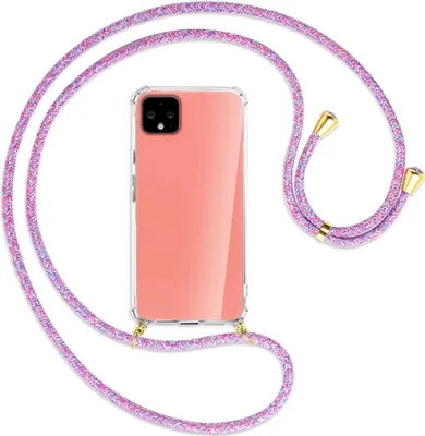Produktbild von Handykette Backcover-Schutzhülle mit Band (Metall goldfarben) für Google Pixel 4 - lila/rosa/blau