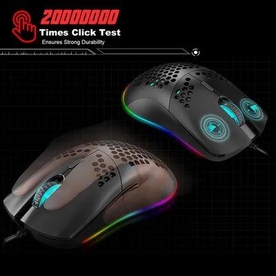 Zdjęcie produktu dla Mysz do gier HXSJ J900 z przewodem USB i podświetleniem RGB, z sześcioma regulowanymi prędkościami ruchu, ergonomiczna konstrukcja, do komputerów stacjonarnych i laptopów, kolor biały