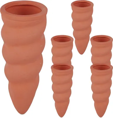 Produktbild von Relaxdays Tonkegel Bewässerung, 6er Set, Gießkegel für 1,5 l PET-Flaschen, für Zimmerpflanzen & Balkonkästen, terrakotta