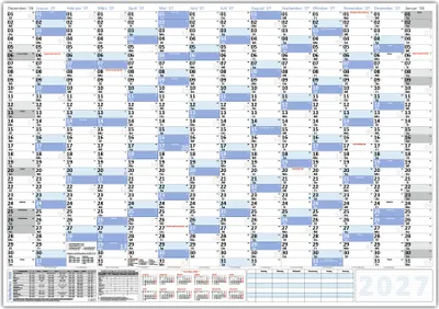 Produktbild von XXL Wandkalender DIN B1 2027 blau, nass abwischbar Format 100 x 70cm Jahresplaner Wandplaner gerollt