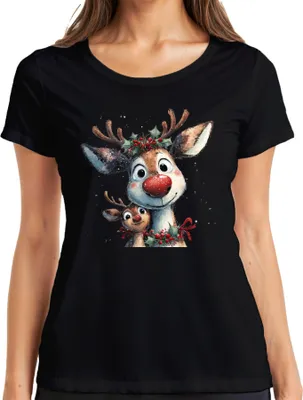 Produktbild von Rudolph Rentier rote Nase Weihnachten niedlich Familie Geschenk Damen T-Shirt, Schwarz, XL