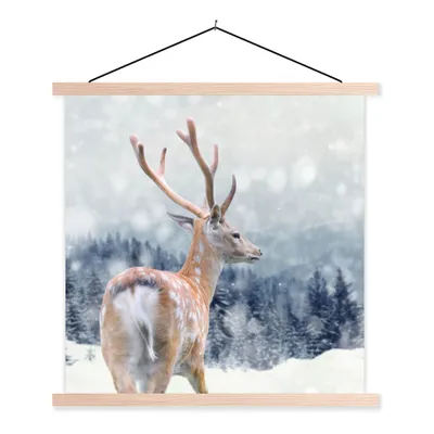 Produktbild von MuchoWow® Textilposter Winter - Hirsche - Tiere 40x40 cm mit holzfarbenen Rahmen - Posterleiste