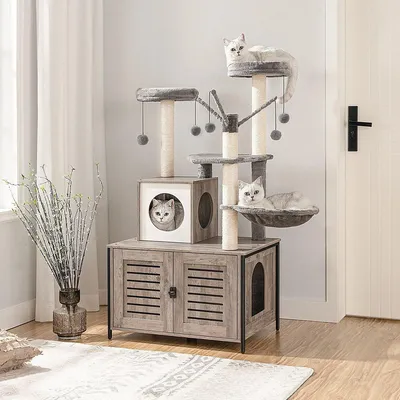 Immagine prodotto di Albero per gatti - Grigio - Con amaca - Area per la lettiera e giochi - Arredamento per l'arrampicata - 70x48x132 cm