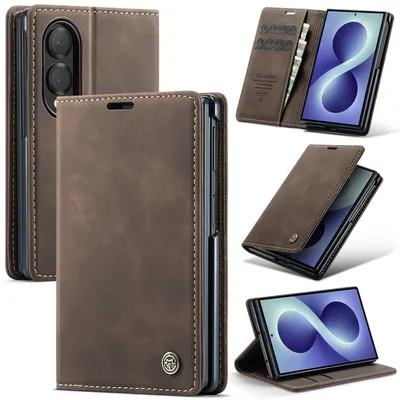 Produktbild von Hülle für Samsung Galaxy Z Fold 8 Retro Kunstledertasche mit Standfunktion Schutzhülle Kaffee