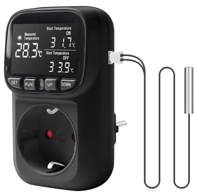 Digitale Thermostat-Steckdose 230V, Heiz-/Kühlmodus, Hygrostat, schwarz