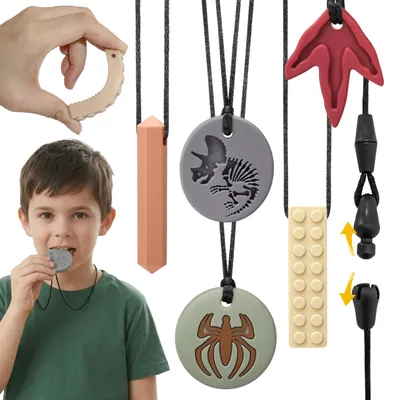 Produktbild von CLDY Set mit sensorischen Beißringen, therapeutische Halskette, Silikon-Beißring für Jungen – 5 Stück