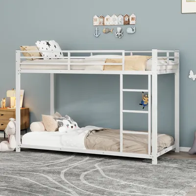 Produktbild von okwish Kinder-Etagenbett 90*200, Eisen-Metallbett im klassischen Stil, hochwertiges Material, stabil und langlebig, weiß