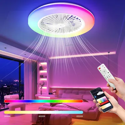 Zdjęcie produktu dla Ikodm Wentylator sufitowy z lampą LED Wentylator z oświetleniem i pilotem Wentylator do sypialni z pilotem i regulacją jasności