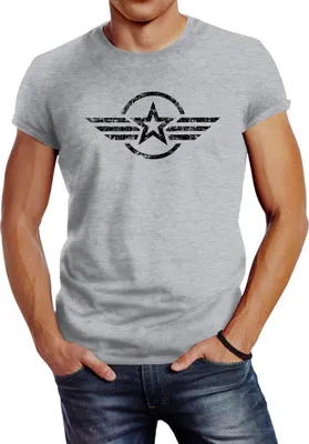 Produktbild von Neverless® Herren T-Shirt Airforce Aufdruck Emblem Fashion Streetstyle grau XL