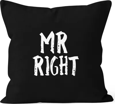 Produktbild von Kissenbezug Mr Right Kissen-Hülle Partner Hochzeit Deko-Kissen 40x40 Baumwolle MoonWorks® schwarz