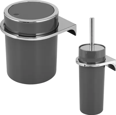 Produktbild von bremermann 2tlg. Bad-Set SAVONA , Kosmetikeimer 5,5 Liter und WC-Garnitur mit Wandhalterung, rund grau