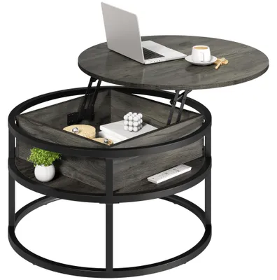Obrázek produktu pro YITAHOME, kulatý konferenční stolek s výsuvnou deskou, obývací stolek se skrytou úložnou zásuvkou