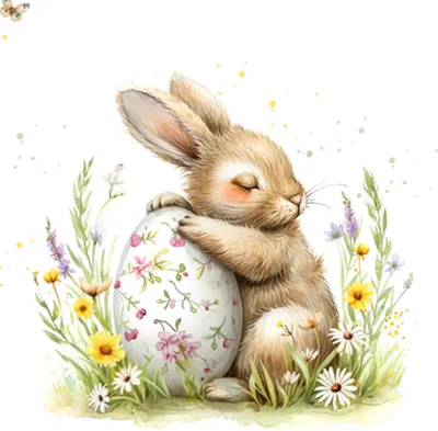Produktbild von Servietten Papier 33x33cm 3-lag. mit Osterhase & Blumen Motiv 20 Stück
