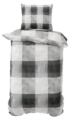 Produktbild von Biber Bettwäsche 135x200 cm Feinbiber Baumwolle Bettbezug Anthrazit Grau Weiß Kästchen 2 teilig