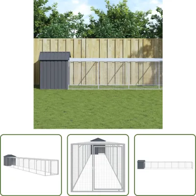 Image de The Living Store Cage à poules avec enclos Anthracite 117x813x123 cm Acier galvanisé