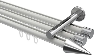 Produktbild von Interdeco Innenlaufstange / Gardinenstange mit Innenlauf Weiß / Chrom, Typ Siteno Savio (Kegel), 20 mm Ø 3-läufig, 200 cm