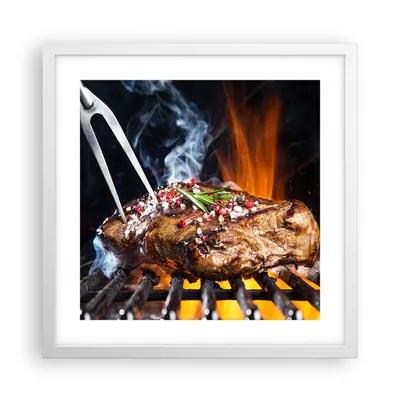 Produktbild von Gerahmtes Poster - Weißer Rahmen - Steak Grill Flammen Essen - 40x40 cm - Wand Bild - Wanddeko - Wandbilder - Kunstposter - Wandposter - Bilderrahmen - Bilder - Kunstdruck - Wandbild - P2WAC40x40-2865