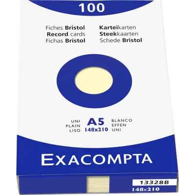 Image de Exacompta Étui de 100 fiches bristol uni non perforé 148x210mm Jaune 13328B