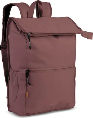 A studio shot of a rose-colored rucksack.