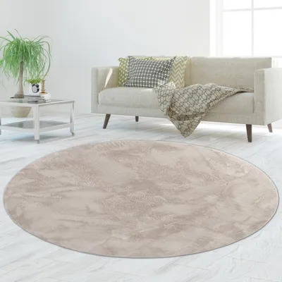 Produktbild von Teppich beige weich pflegeleicht saugrobotergeeignet für Wohnbereiche Größe - 120 cm Rund