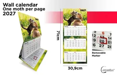 Obrázok produktu pre Nástenný kalendár na rok 2027, trojdieľový, s motívom zvierat - Cervantes