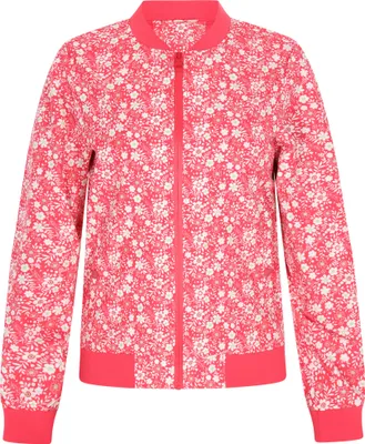Produktbild von Damen Bomberjacke mit floralem Muster, Stehkragen und Reißverschluss, Rosa, Größe XL