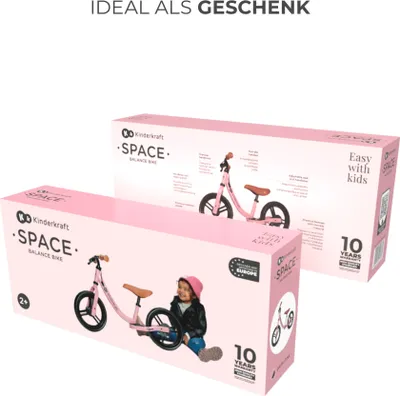 Image de Vélo de course Kinderkraft SPACE - Léger, avec frein à main - Roues en mousse EVA - Selle et guidon réglables - Pour enfants à partir de 80 cm - Rose