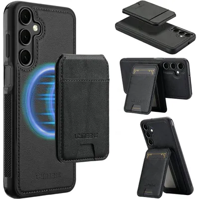 Produktbild von Samsung Galaxy S25 FE Hülle - LC.IMEEKE L3 - Leather Back Cover mit Kartenhalter - MagSafe Compatible - Schwarz