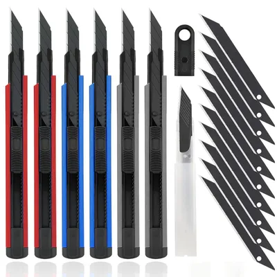 Image de 6 couteaux professionnels de 9 mm, avec 20 lames de rechange de 30° pour travaux de bricolage