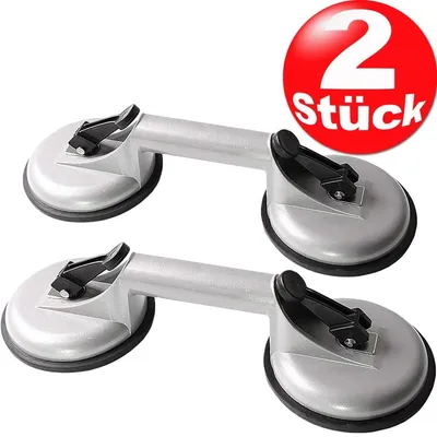 Productafbeelding van 2-delige zuignapset, zuignappen voor tegels, vacuümheffer, draagvermogen 80 kg, aluminium zuignappen, vacuümheffer voor glas, zilverkleurig