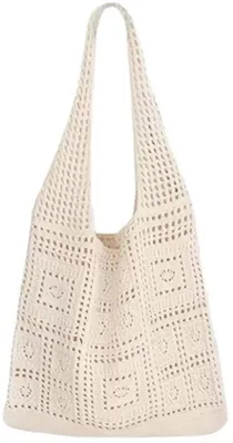 Produktbild von Unyqoos® Handgefertigte große gewebte Strandtasche für Damen – 37×31×2 cm, Schulterriemen 33 cm, offenes Maschenmuster, leicht & vielseitig