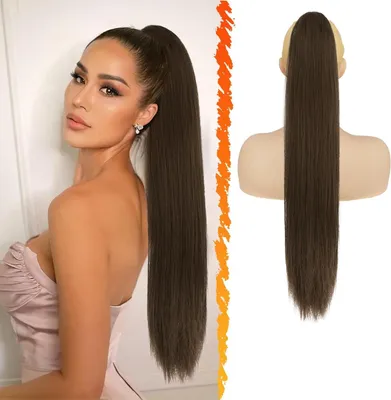 Produktbild von BARSDAR Lang Glattes Pferdeschwanz Haarverlängerung 66CM Braun Synthetik Clip Zopf
