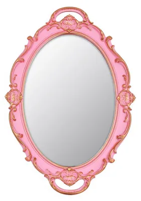 Productafbeelding van Ovale wandspiegel, roze, 36,8 x 25,4 cm. Vintage, barok, hangspiegel, make-upspiegel
