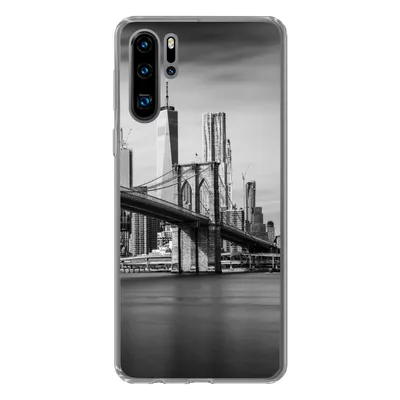 Produktbild von MuchoWow® Handyhülle Schutzhülle Hülle für Huawei P30 Pro Architektur - New York - Brooklyn Bridge - Wasser - Schwarz und weiß Silikon Softcase Handy Hülle - Schutzdeckel