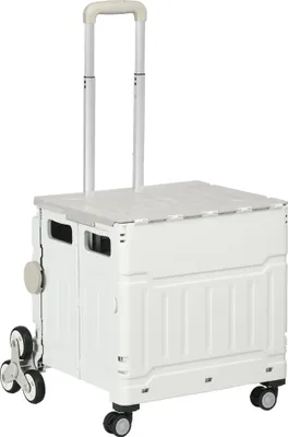 Produktbild von Einkaufstrolley Treppensteiger Mobile Transportbox, klappbar, Teleskopgriff, bis max. 65 Kilo belastbar, Weiß