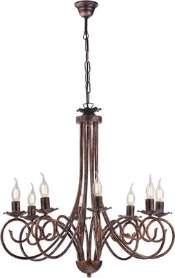 Immagine prodotto di Alma - Lampadario in ferro laccato nero con decoraz. rame antico 8 luci 128 - Ø67 - BL130-8-NR
