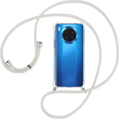 Produktbild von Handykette Backcover-Schutzhülle mit Band (Metall silberfarben) für Huawei nova 8i / Honor 50 Lite - broken white