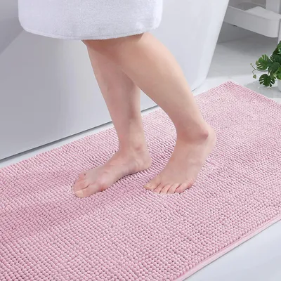 Image de Tapis de bain en microfibre, antidérapant, lavable, 60x90 cm, rose