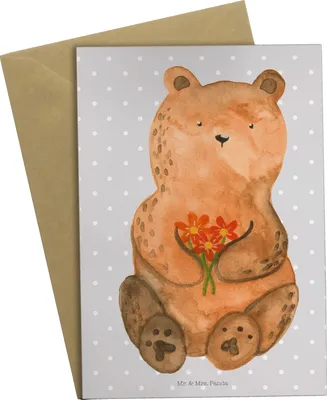 Produktbild von Mr. & Mrs. Panda Grußkarte Bär Dankbar - Grau Pastell - Geschenk, Grußkarten, Danke, glückwunschkarten, Blumen, Teddy, hochzeitskarten, weihnachtskarten, Dankeschön