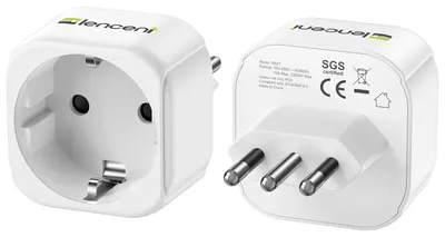 Productafbeelding van LENCENT reisadapter type L, geschikt voor gebruik in Duitsland (DE) en Italië (IT), 2 stuks + gebruiksaanwijzing, 250V, wit