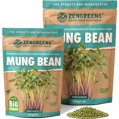 Zdjęcie produktu dla ZenGreens® Eko Nasiona na Kiełki Fasola Mung 500 g – Kiełki i Mikroliście