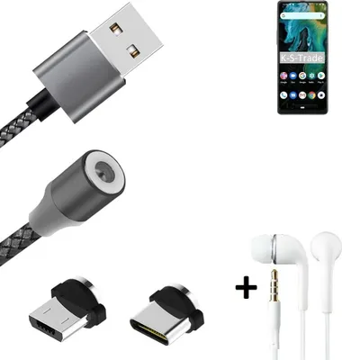 Produktbild von K-S-Trade® Hochwertiges Magnet-Lade-kabel Sync-Kabel Daten-Kabel + Kopfhörer kompatibel mit Cubot Max 3 mit USB-Typ-C-Anschluss und