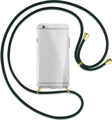 Produktbild von Handykette Backcover-Schutzhülle mit Band (Metall goldfarben) für Apple iPhone 6 Plus - dunkelgrün
