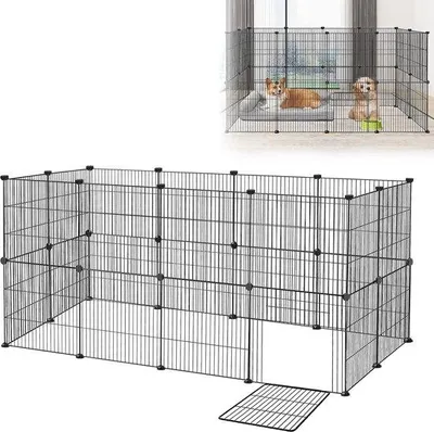 Produktbild von Famanu Außengehege für kleine Tiere - 142x72x72cm - 24-teilige Umzäunung mit Tür